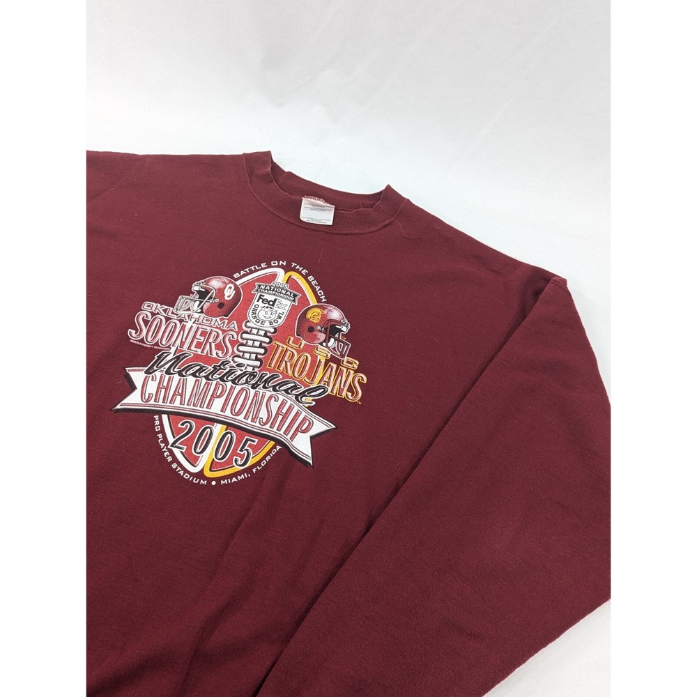 Vintage 2005 USC OU Sooners Orange Bowl Hanes Lightweight  Red Sweatshirt XL